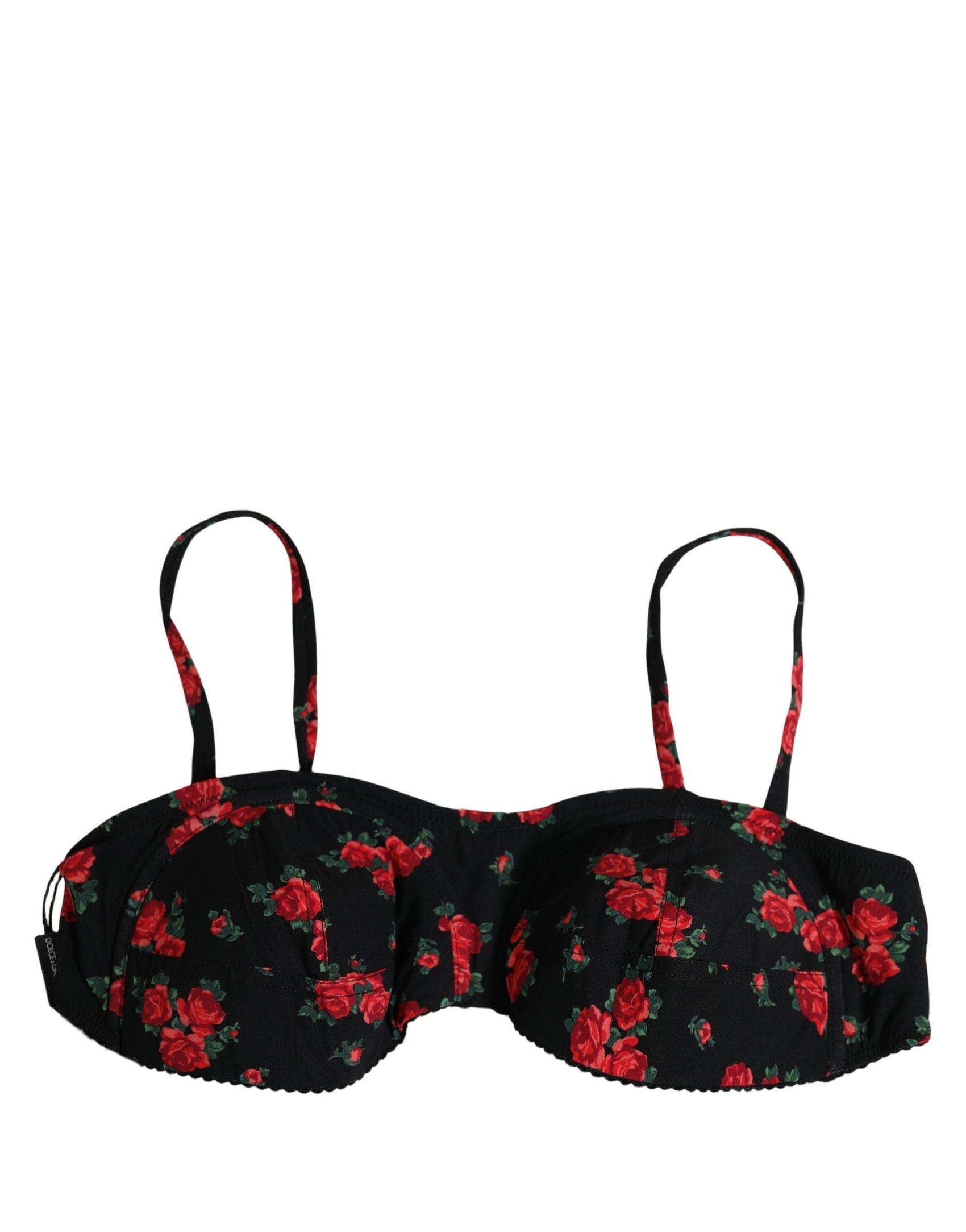 Dolce & Gabbana Black Floral Print Underwire Beachwear Bikini Top