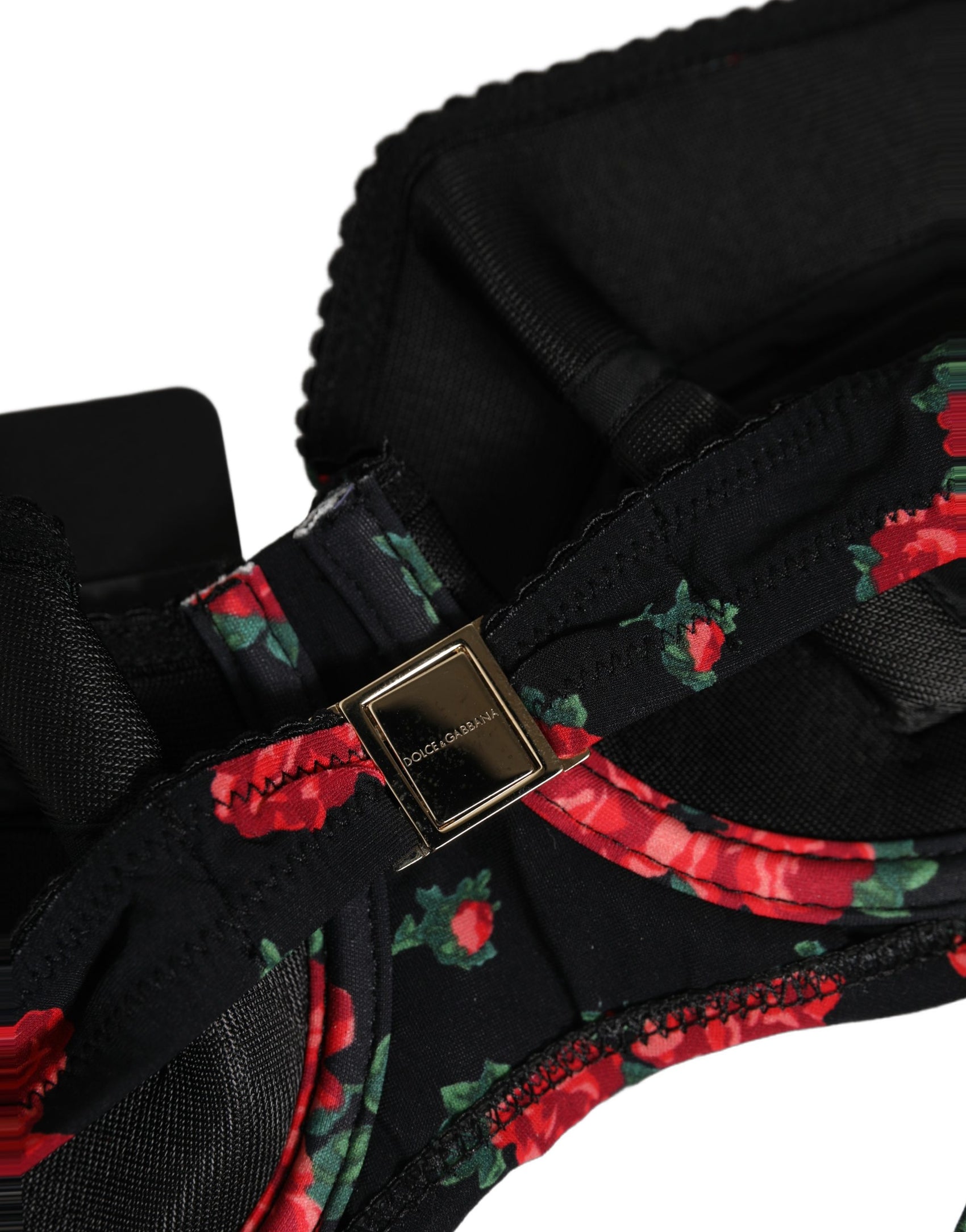 Dolce & Gabbana Black Floral Print Underwire Beachwear Bikini Top
