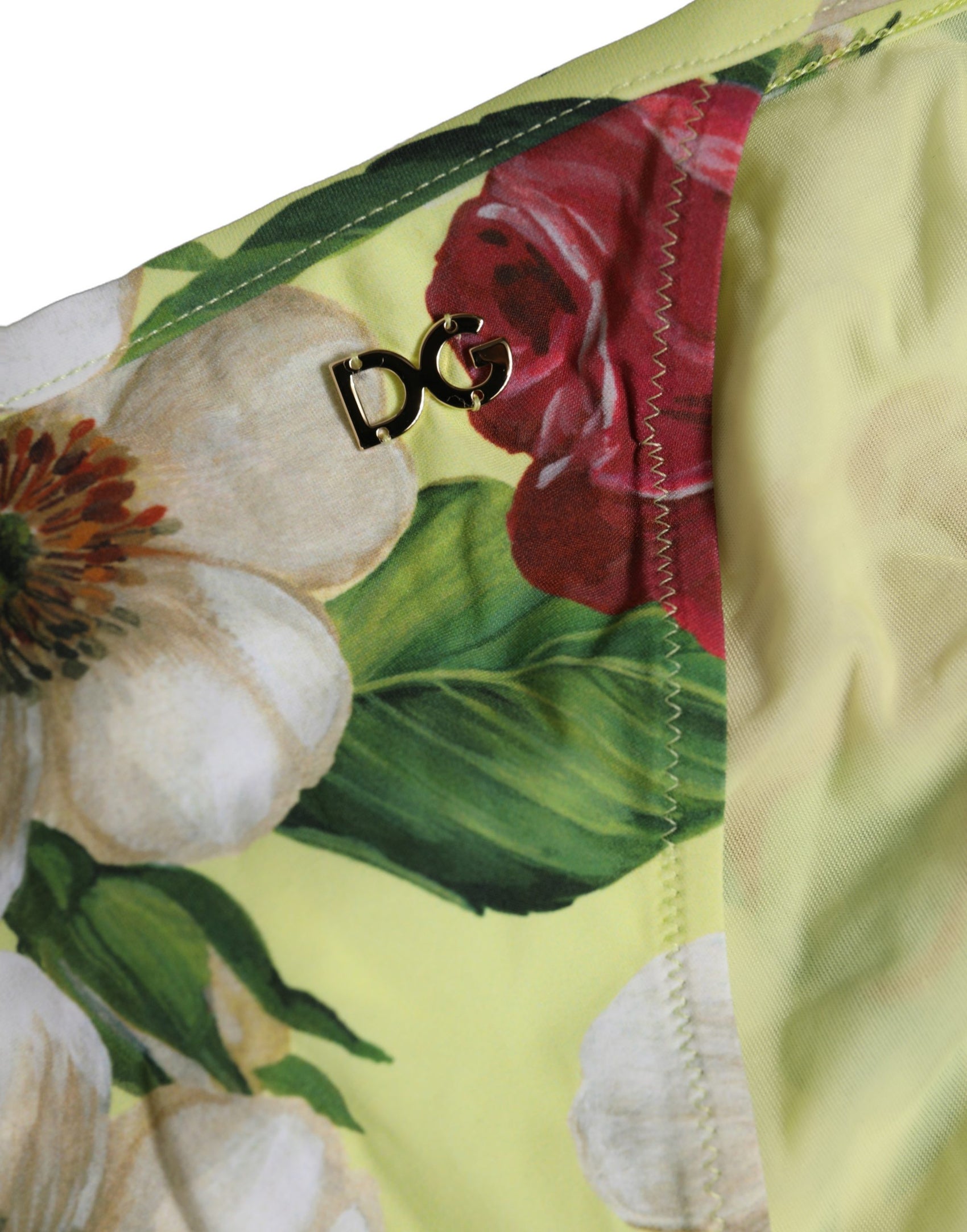 Dolce & Gabbana Yellow Floral Print Nylon Beachwear Bikini Bottom