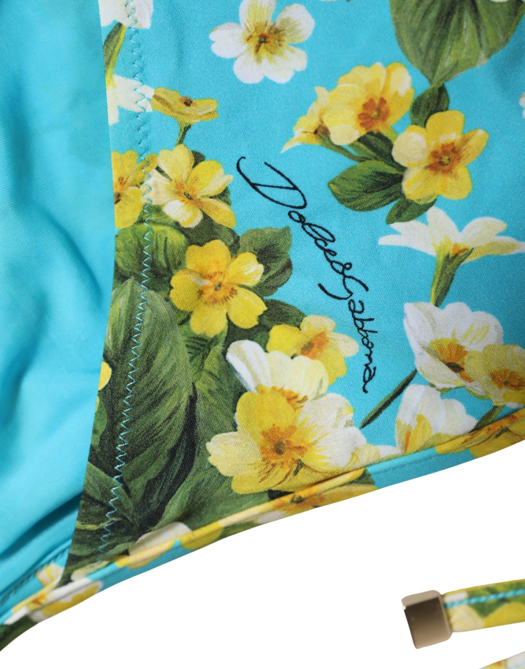 Dolce & Gabbana Blue Floral Print Nylon Beachwear Bikini Bottom