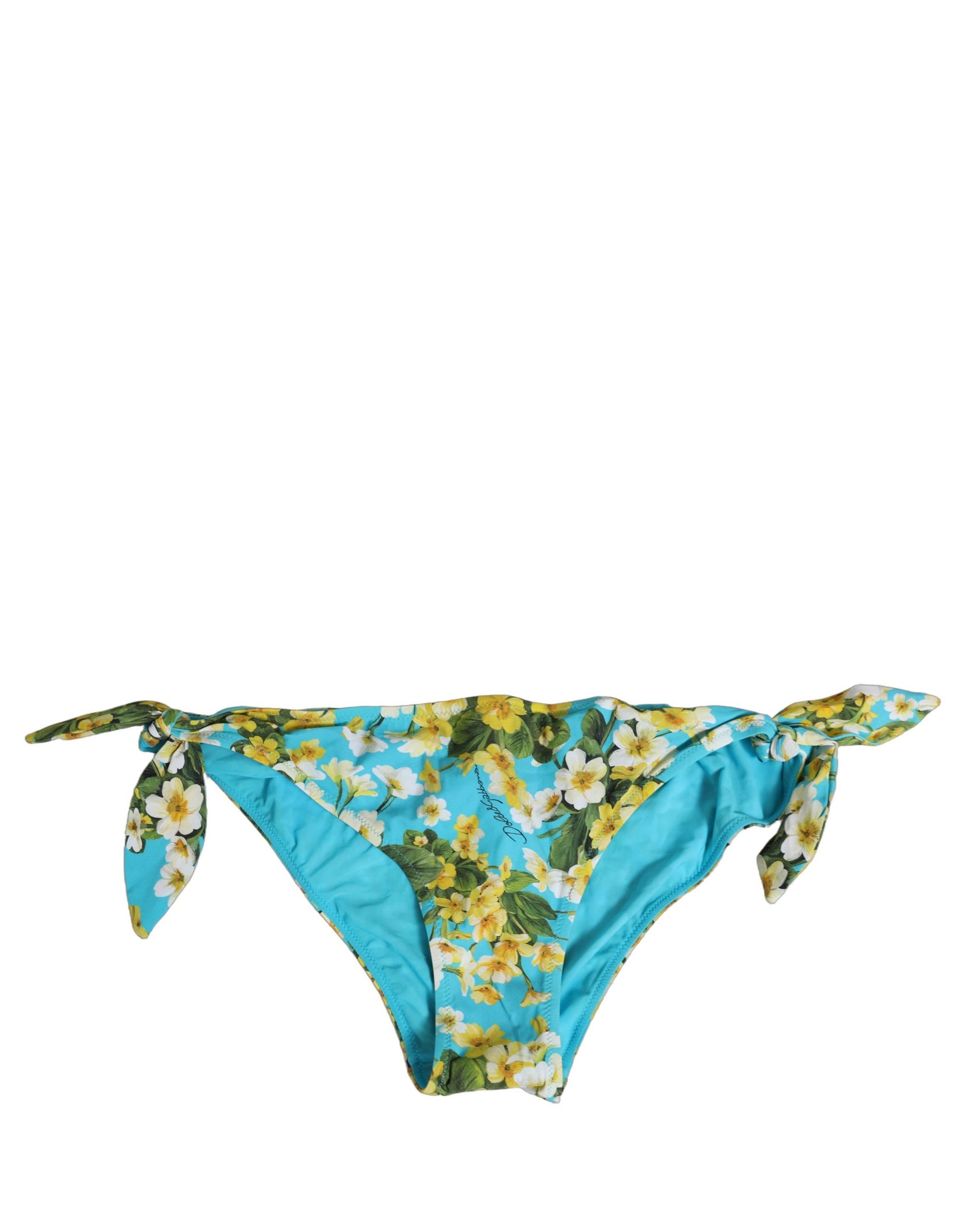 Dolce & Gabbana Blue Floral Print Nylon Beachwear Bikini Bottom