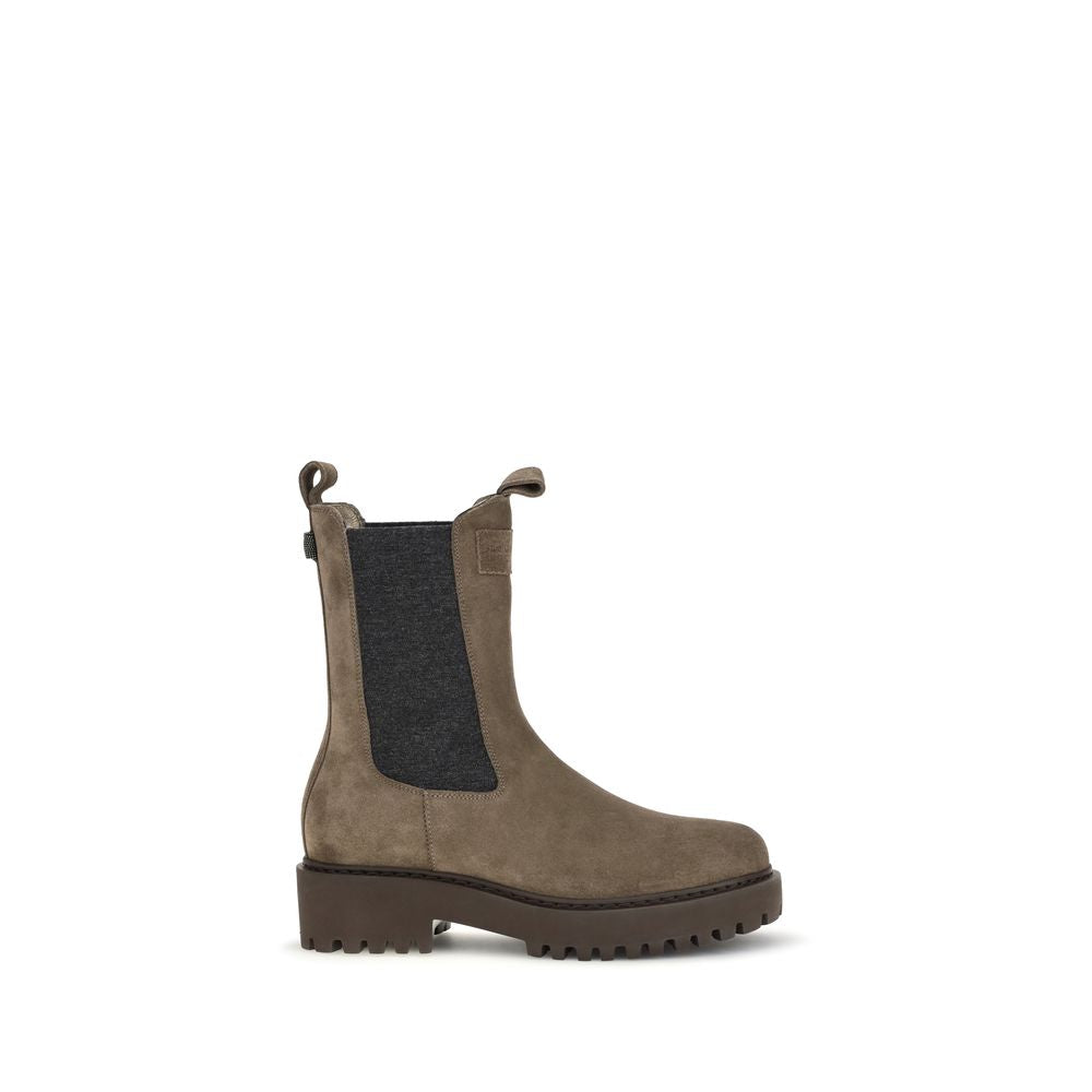 Brunello Cucinelli Brown Calf Leather Bos Taurus Ankle Boots