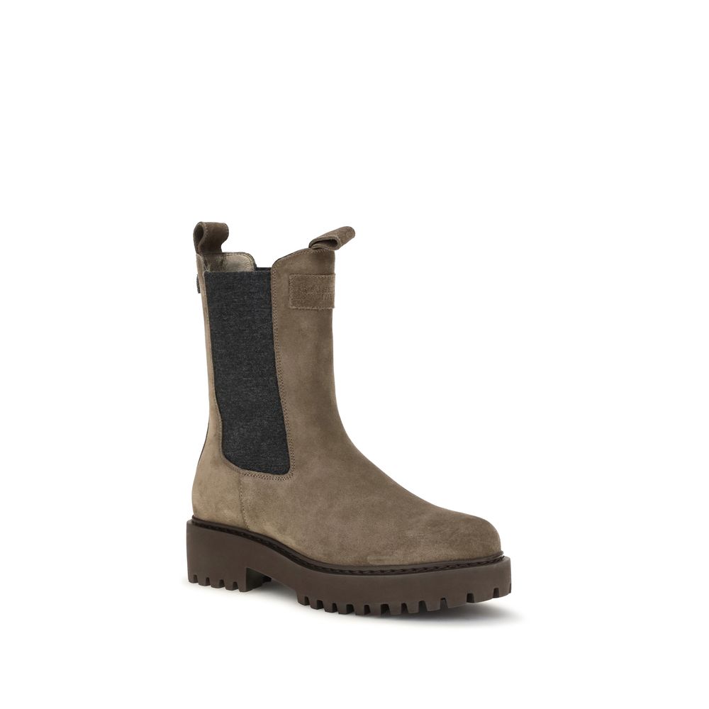 Brunello Cucinelli Brown Calf Leather Bos Taurus Ankle Boots