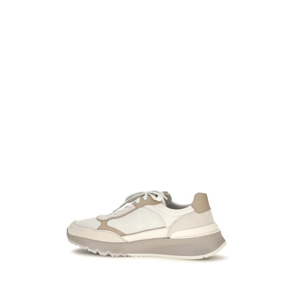 Brunello Cucinelli Beige Calf Leather Bos Taurus Low Top Sneakers