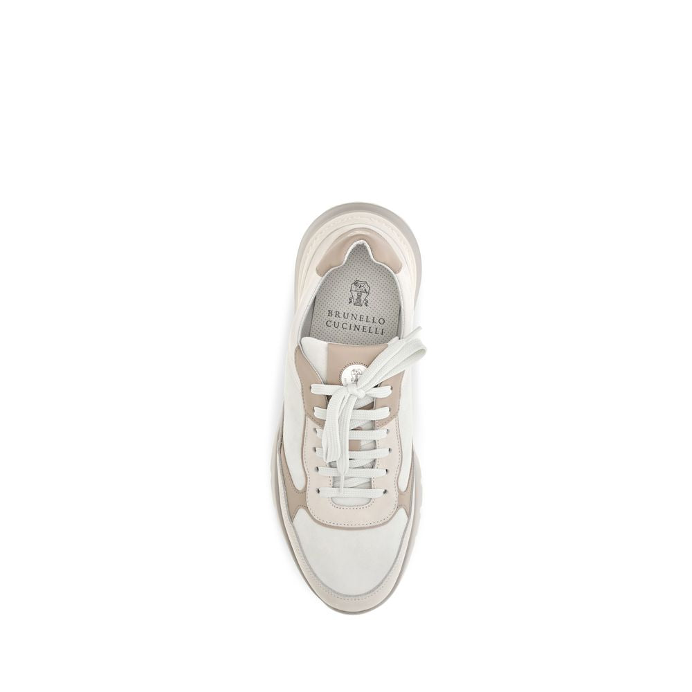 Brunello Cucinelli Beige Calf Leather Bos Taurus Low Top Sneakers