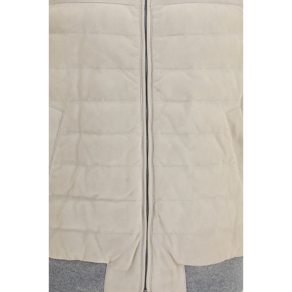 Brunello Cucinelli Beige Calf Leather Bos Taurus Sleeveless Jacket
