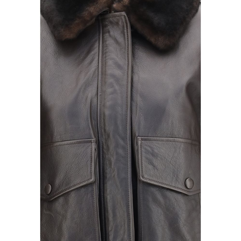 Loulou De Saison Brown Calf Leather Bos Taurus Bomber