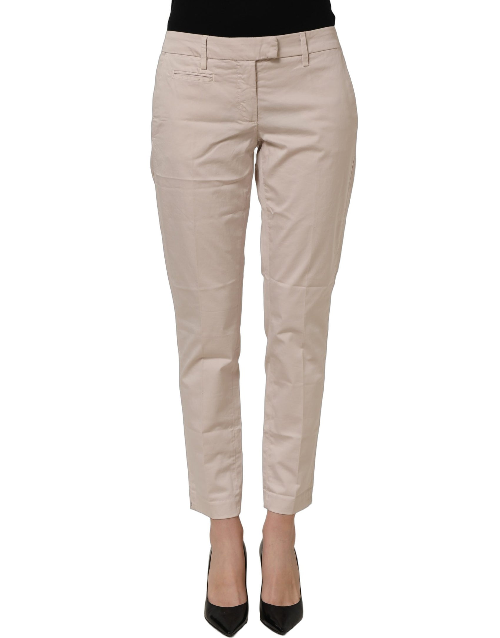 Dondup Beige Low Waist Tapered Women Cropped Trousers Pants
