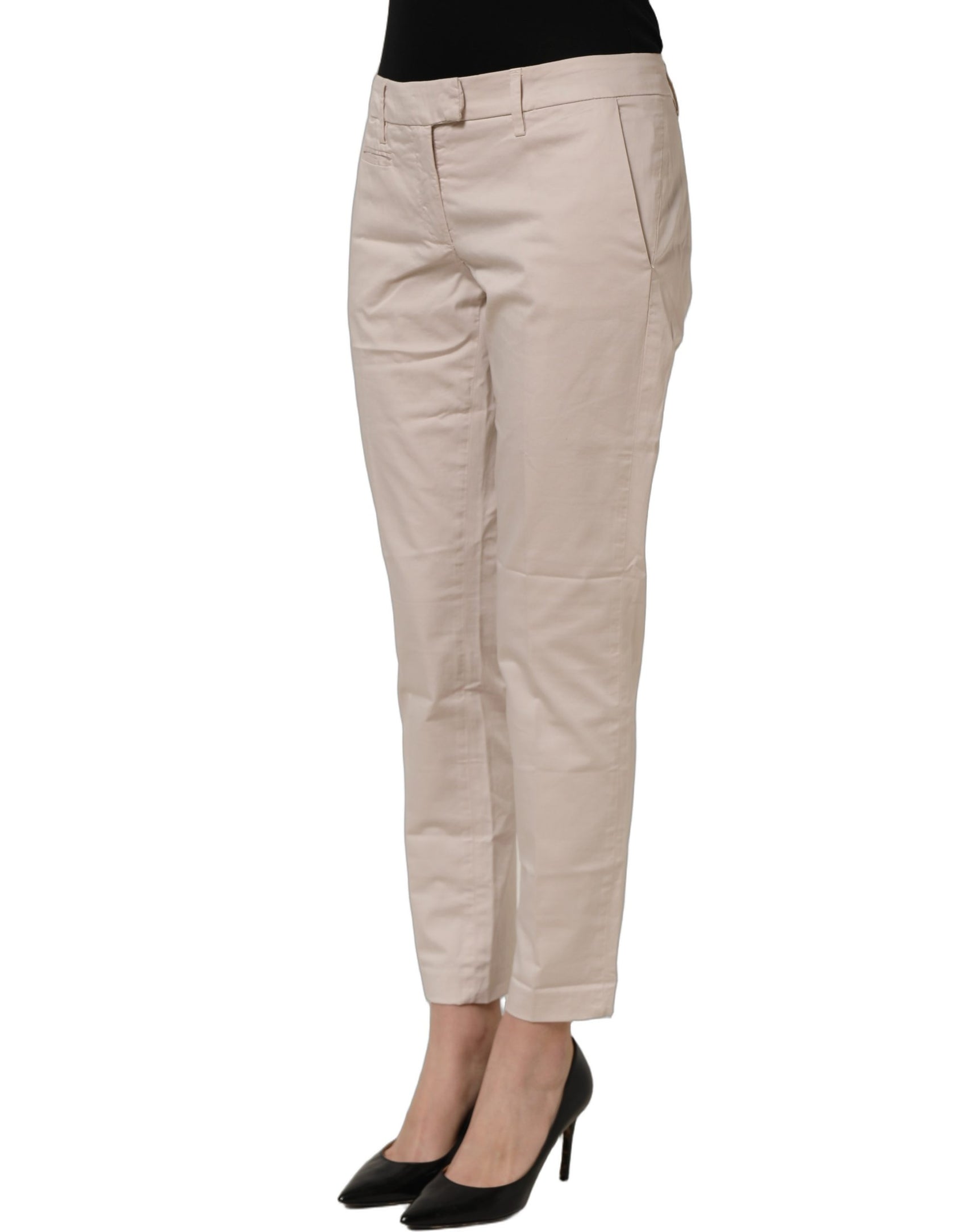 Dondup Beige Low Waist Tapered Women Cropped Trousers Pants