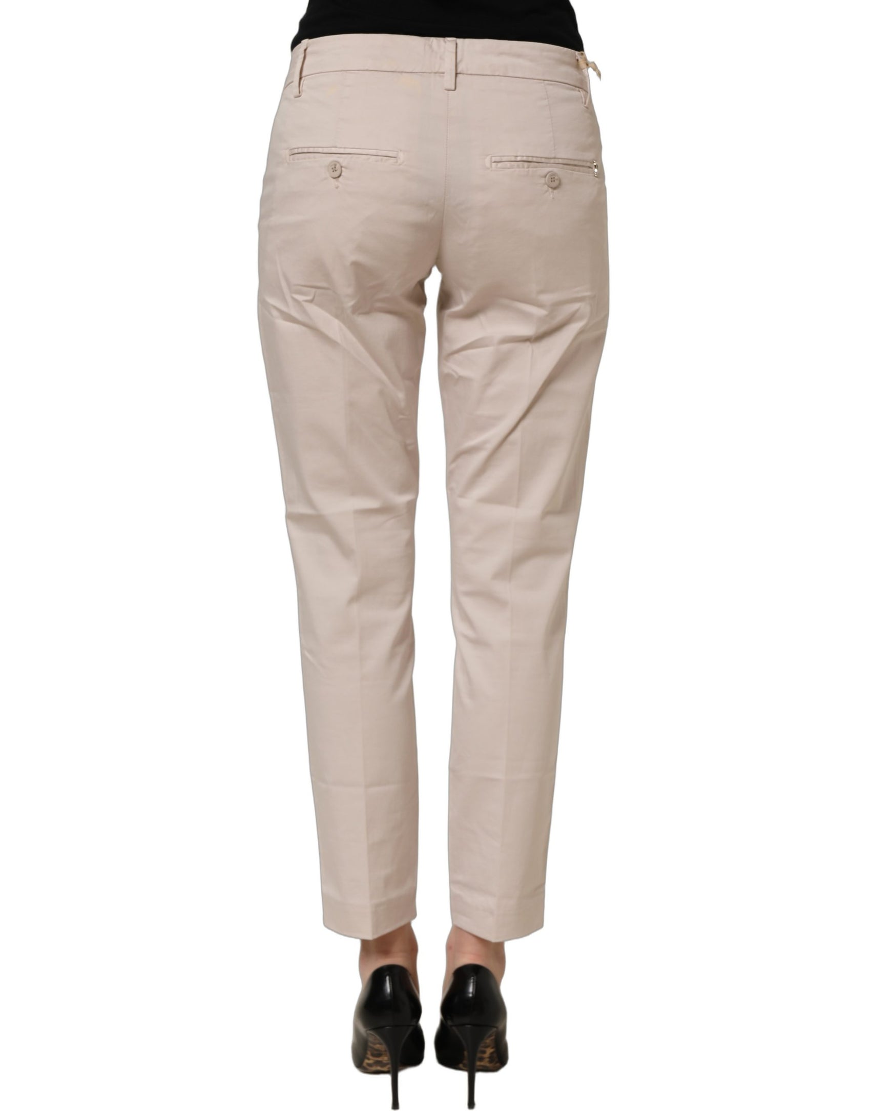 Dondup Beige Low Waist Tapered Women Cropped Trousers Pants