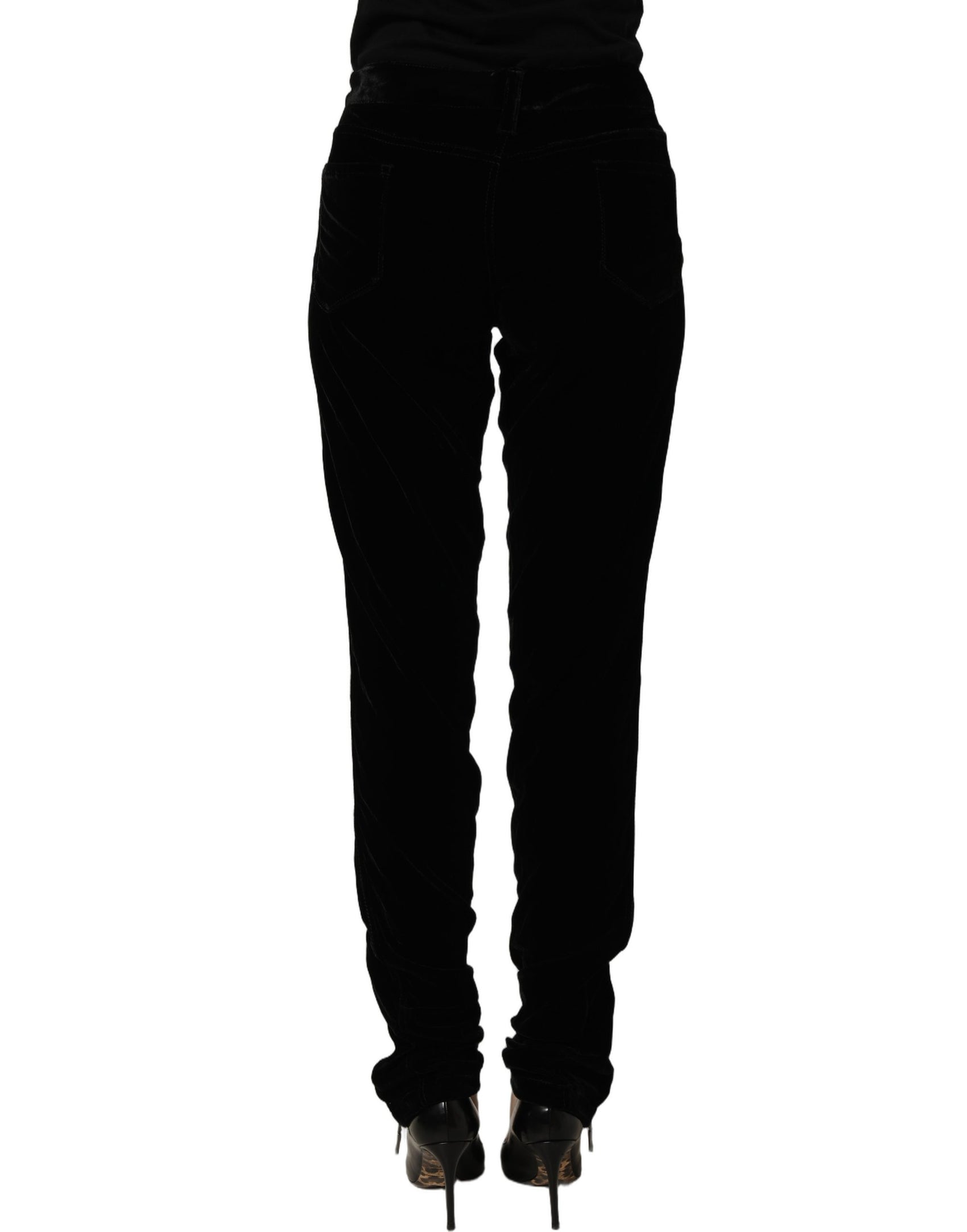 Ermanno Scervino Black Viscose Blend Velvet Slim Fit Pants
