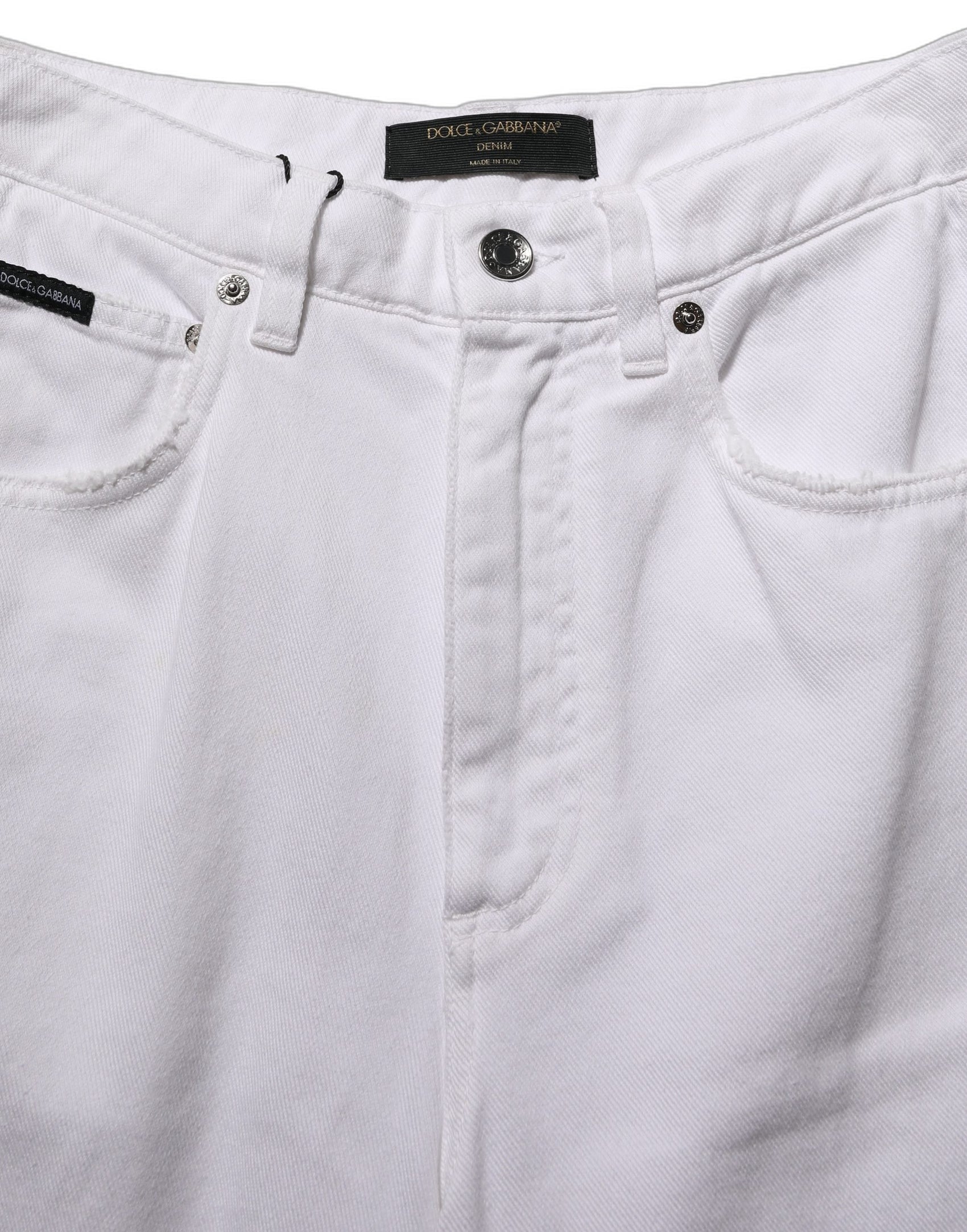 Dolce & Gabbana White Cotton Stretch Wide Leg Denim Jeans