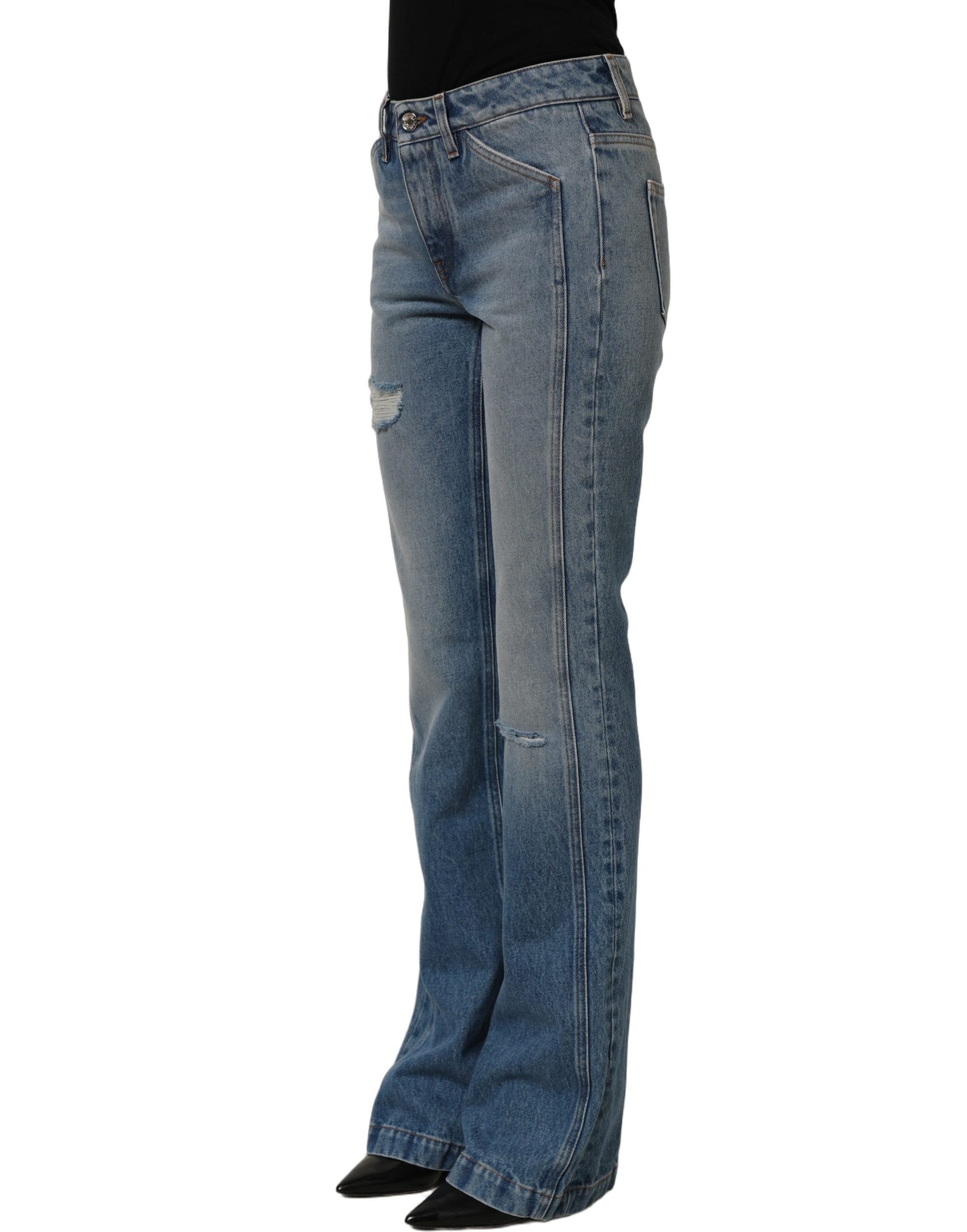 Dolce & Gabbana Blue Cotton Boot Cut Denim Trouser Jeans