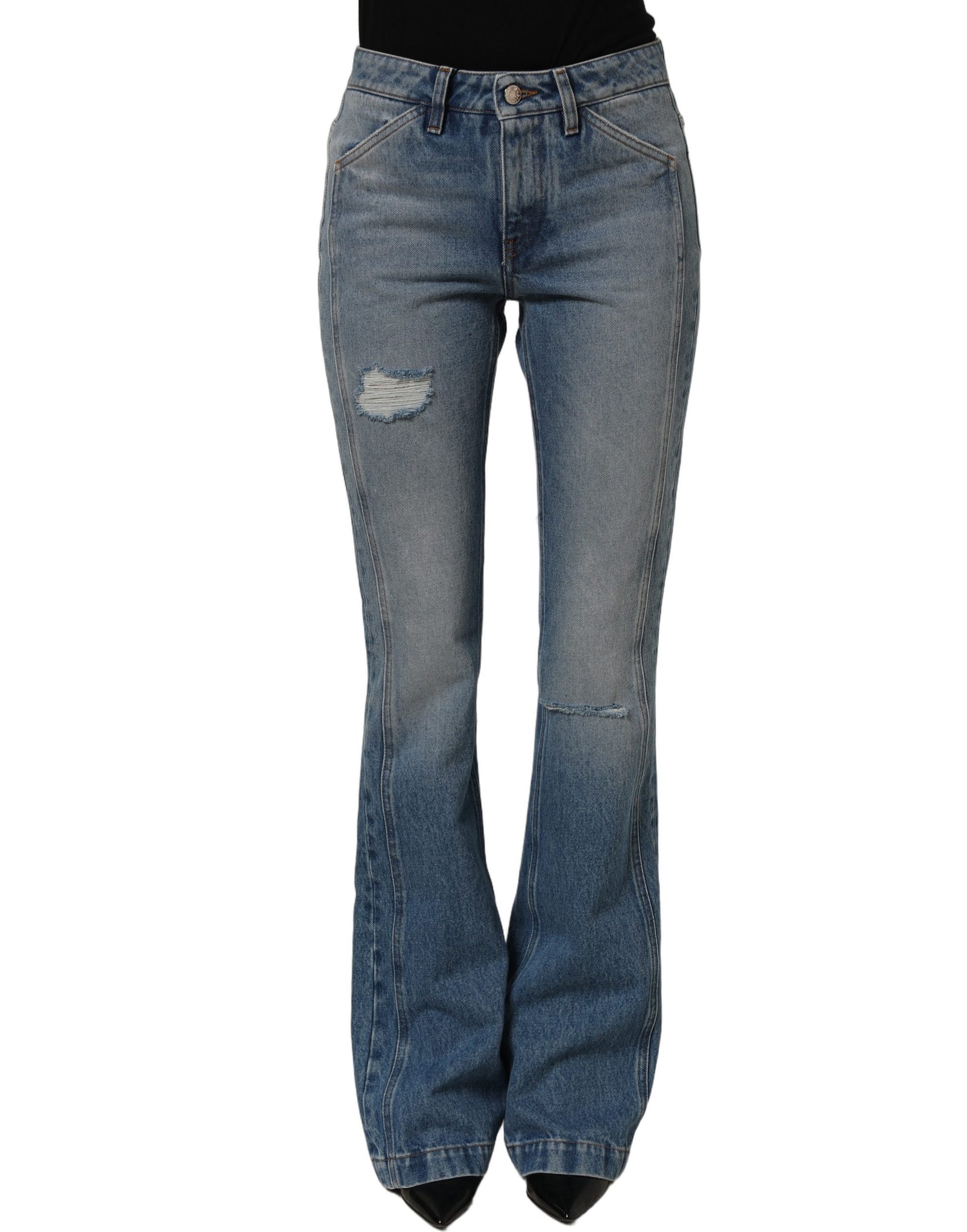 Dolce & Gabbana Blue Cotton Boot Cut Denim Trouser Jeans