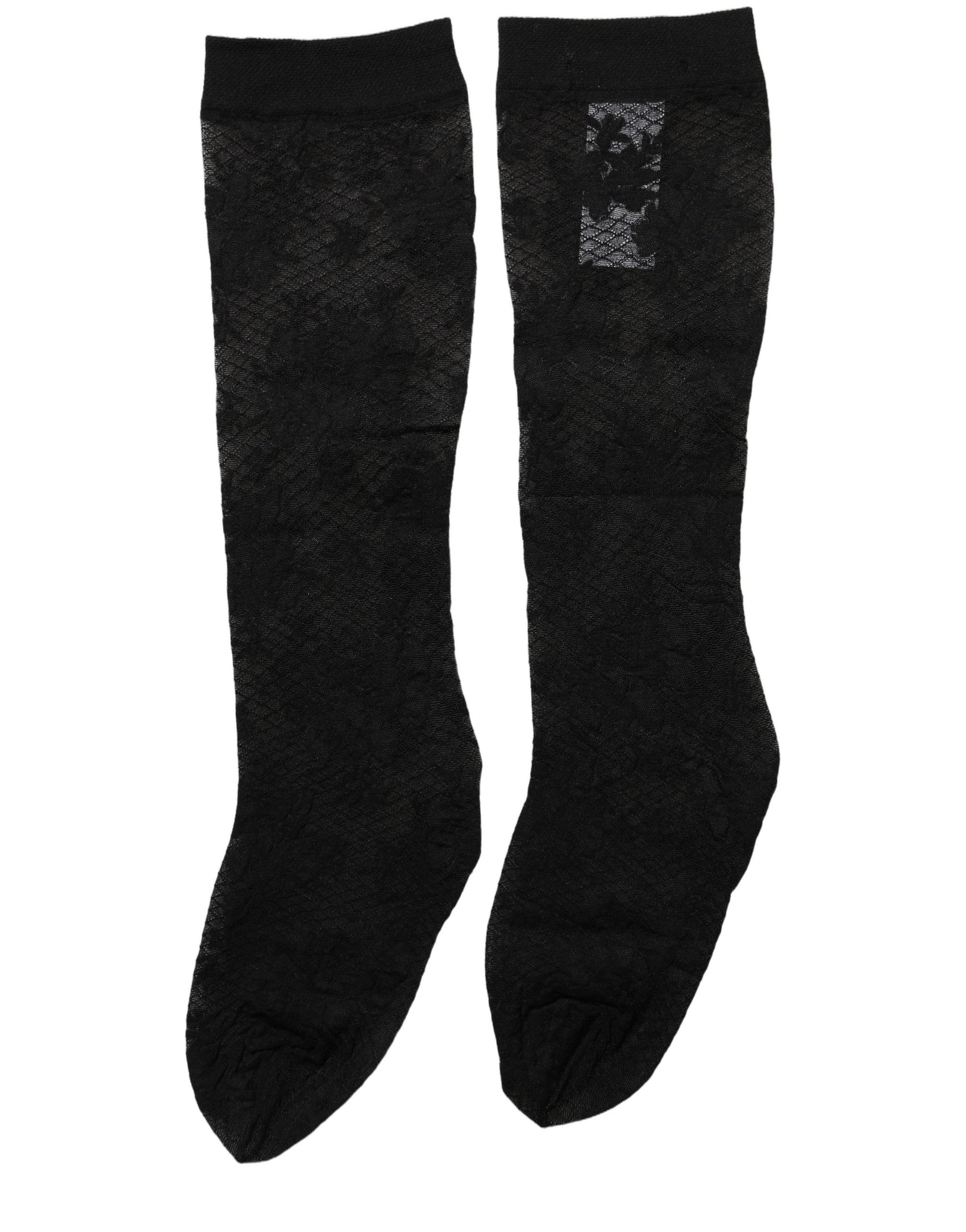 Dolce & Gabbana Black Floral Lace Nylon Stretch Stockings Socks