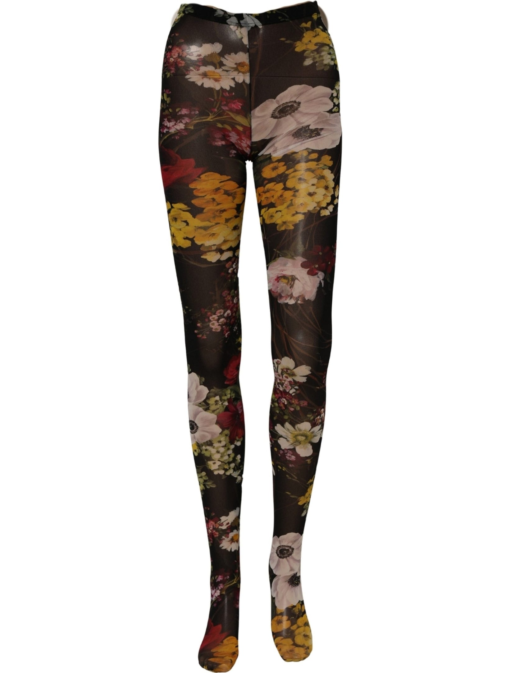 Dolce & Gabbana Black Nylon Floral Print Tights Stockings Socks