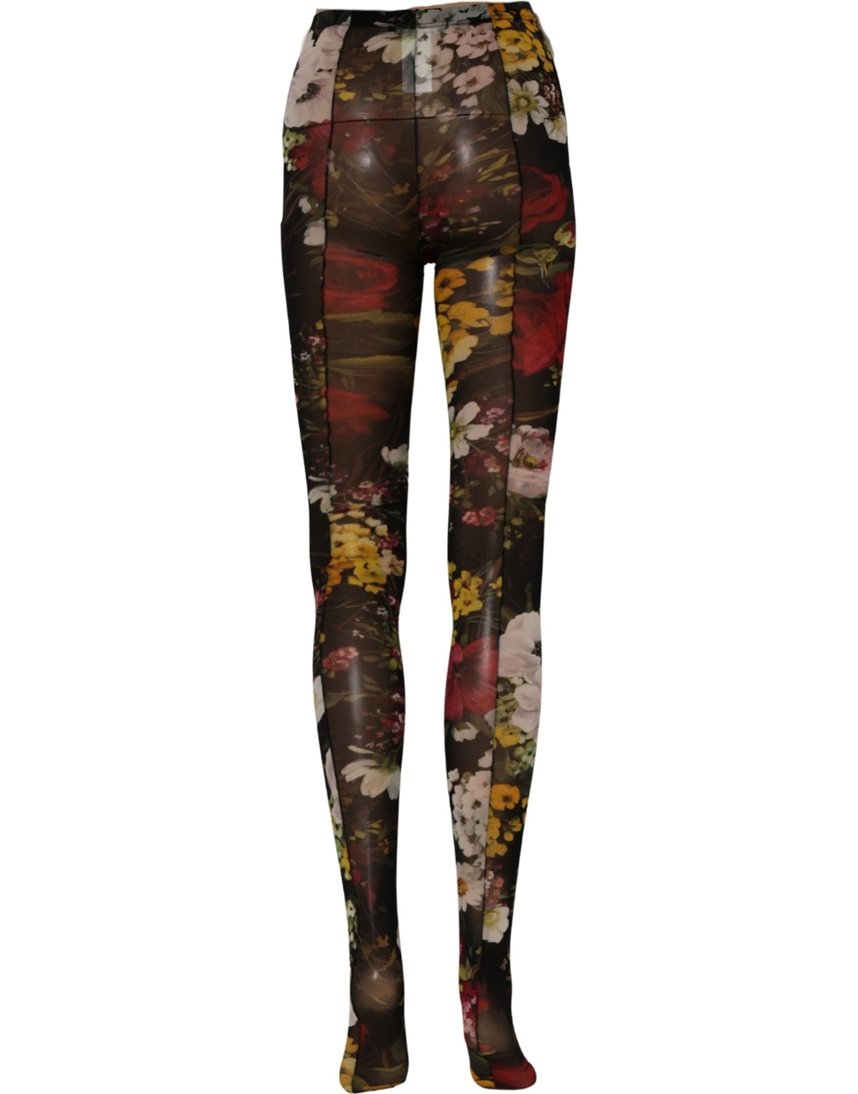 Dolce & Gabbana Black Nylon Floral Print Tights Stockings Socks