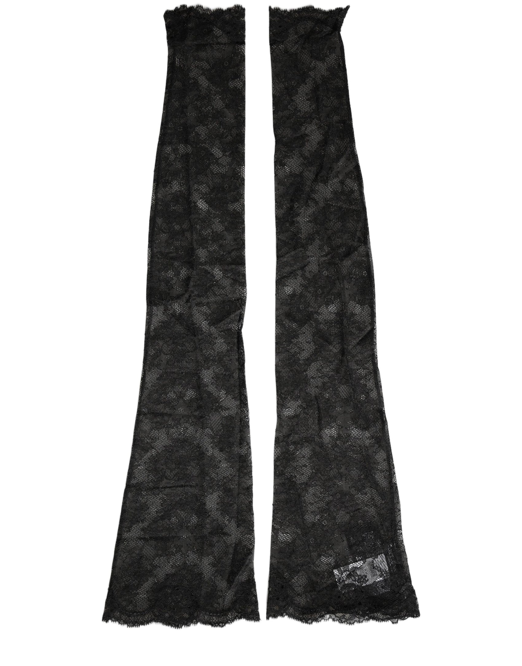Dolce & Gabbana Black Floral Lace Nylon Stretch Knee High Socks