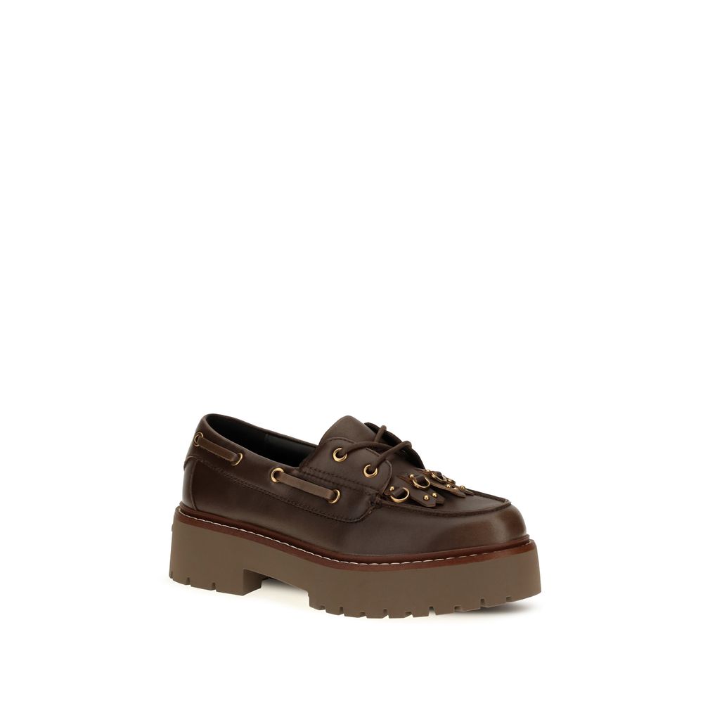 PINKO Brown Calf Leather Bos Taurus Platform Loafers