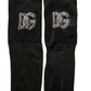 Dolce & Gabbana Black DG Logo Rhinestones Stretch Thigh High Socks