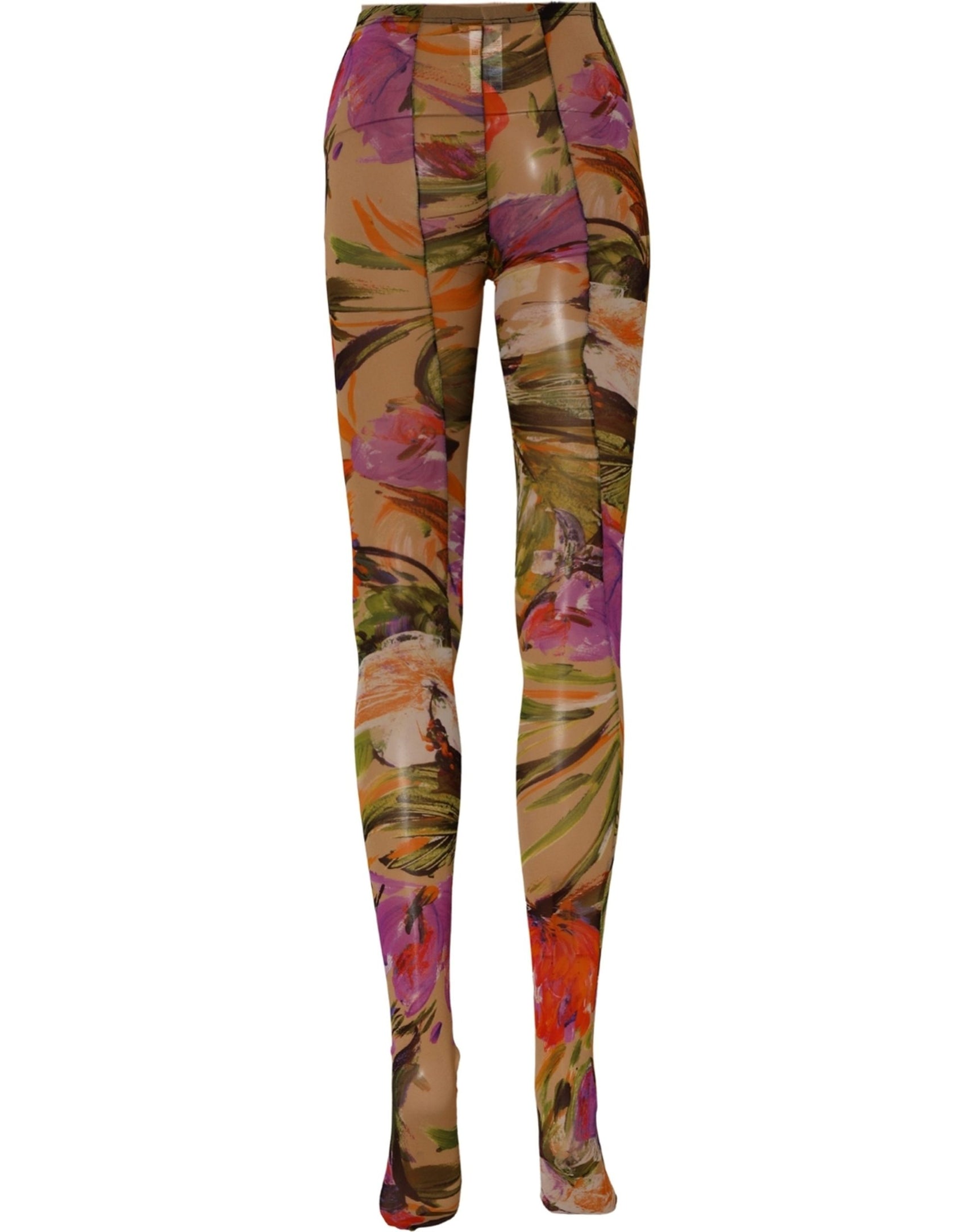 Dolce & Gabbana Beige Floral Print Tights Sheer Stockings Socks