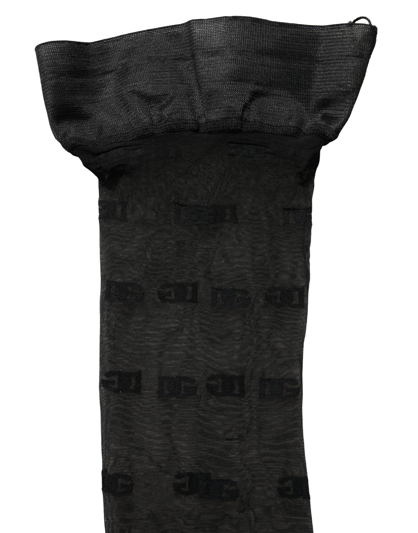 Dolce & Gabbana Black Sheer Logo Monogram Tights Stockings Socks