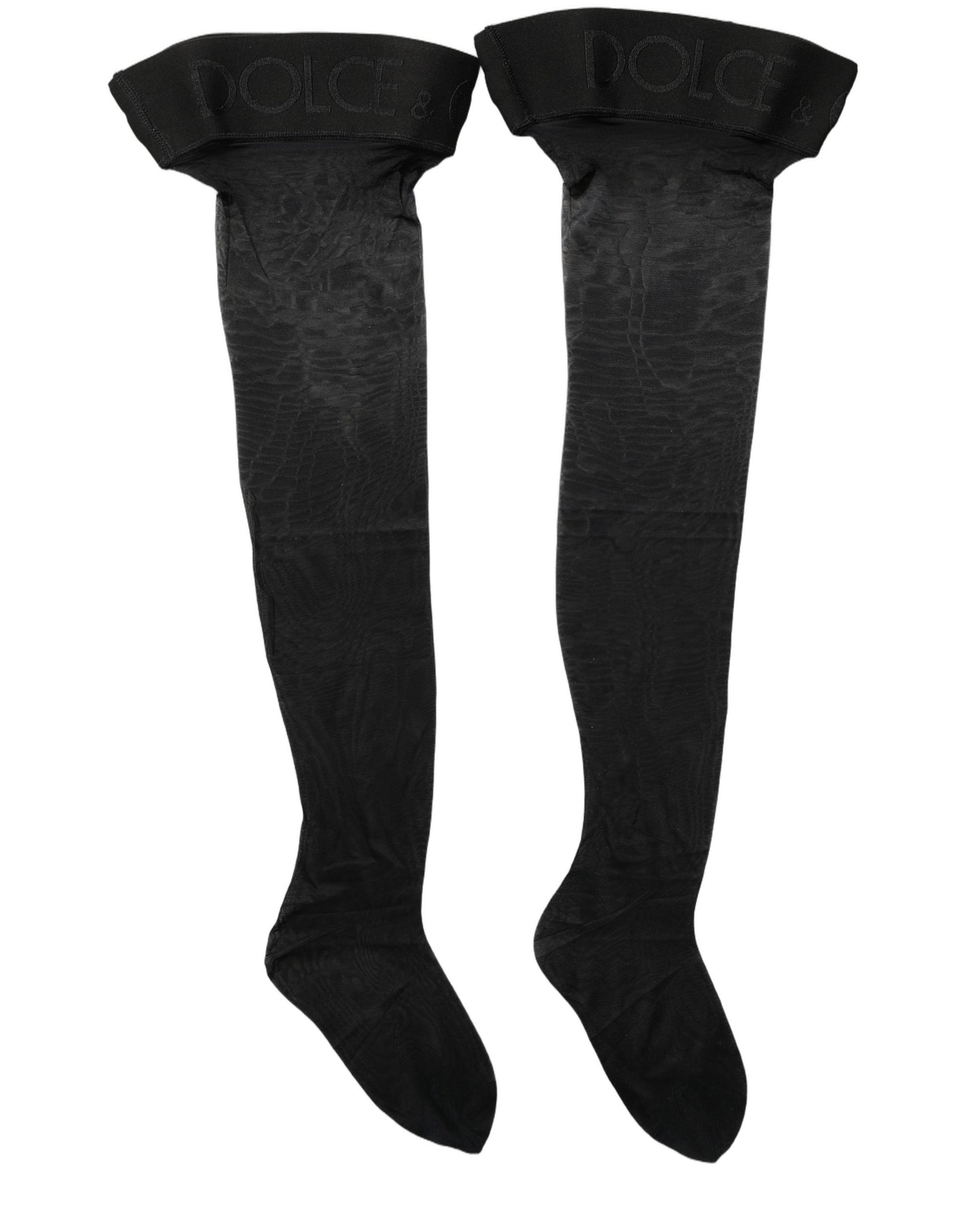 Dolce & Gabbana Black Nylon Logo Calf Long Women Accessory Socks
