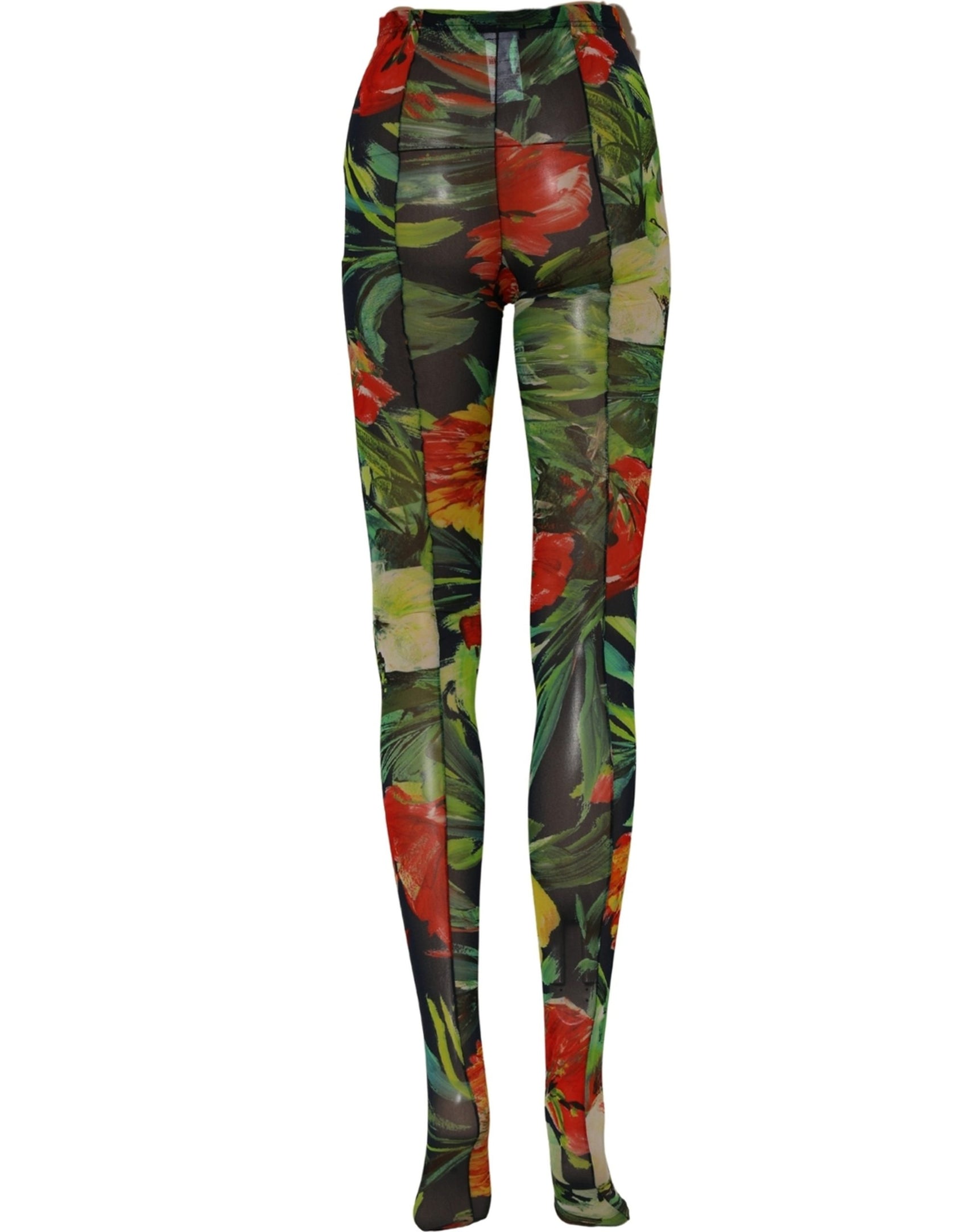 Dolce & Gabbana Black Floral Print Tights Sheer Stockings Socks