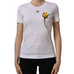 Dolce & Gabbana White Cotton Rose Patch Crew Neck T-shirt