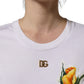 Dolce & Gabbana White Cotton Rose Patch Crew Neck T-shirt