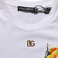 Dolce & Gabbana White Cotton Rose Patch Crew Neck T-shirt