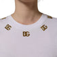 Dolce & Gabbana White Cotton Gold DG Logo Crew Neck T-shirt