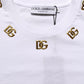 Dolce & Gabbana White Cotton Gold DG Logo Crew Neck T-shirt