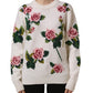 Dolce & Gabbana White Wool Floral Crew Neck Pullover Sweater