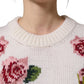 Dolce & Gabbana White Wool Floral Crew Neck Pullover Sweater