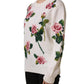 Dolce & Gabbana White Wool Floral Crew Neck Pullover Sweater