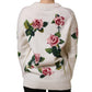 Dolce & Gabbana White Wool Floral Crew Neck Pullover Sweater