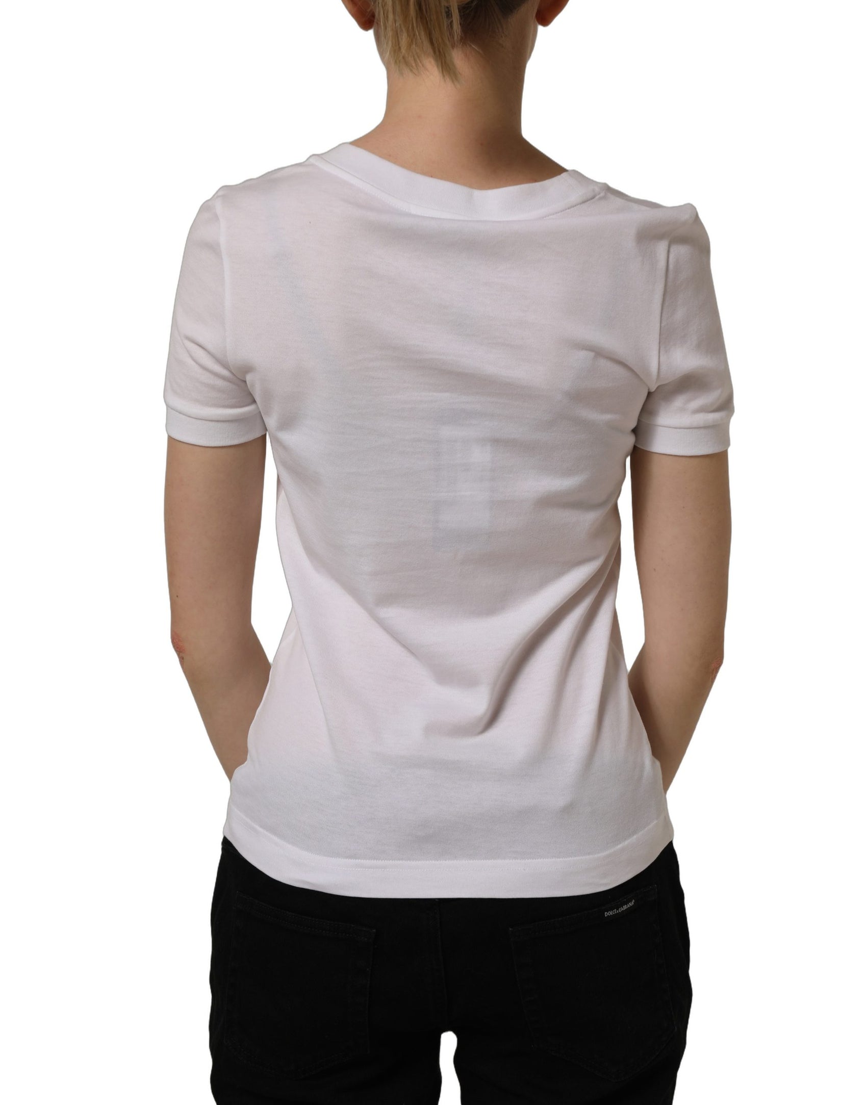 Dolce & Gabbana White Crystal Embellished Cross Top T-shirt