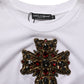 Dolce & Gabbana White Crystal Embellished Cross Top T-shirt