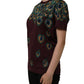 Dolce & Gabbana Burgundy Peacock Feather Round Neck T-shirt
