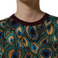 Dolce & Gabbana Burgundy Peacock Feather Round Neck T-shirt