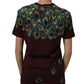 Dolce & Gabbana Burgundy Peacock Feather Round Neck T-shirt