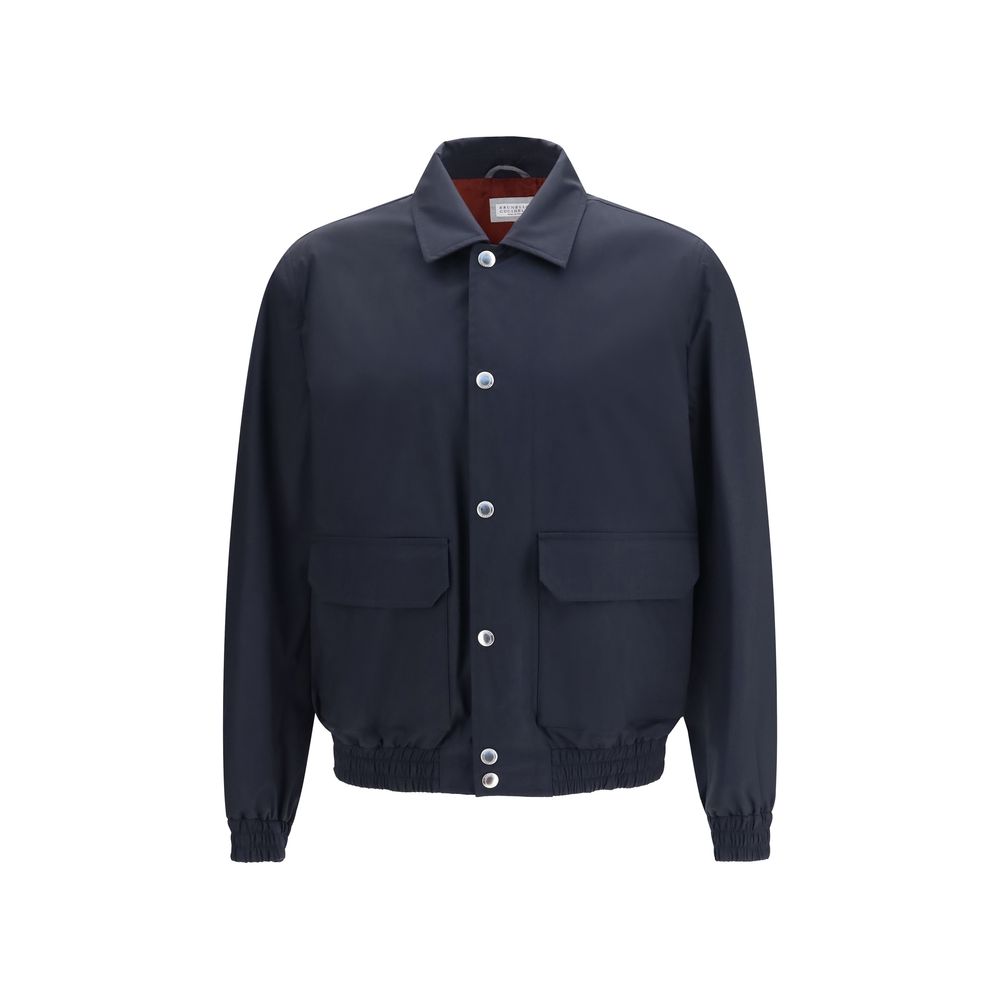 Brunello Cucinelli Blue Silk Biker Jacket