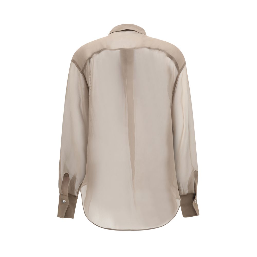 Brunello Cucinelli Beige Silk Pattern Shirt