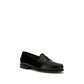 Santoni Black Calf Leather Bos Taurus Slip-On Loafers