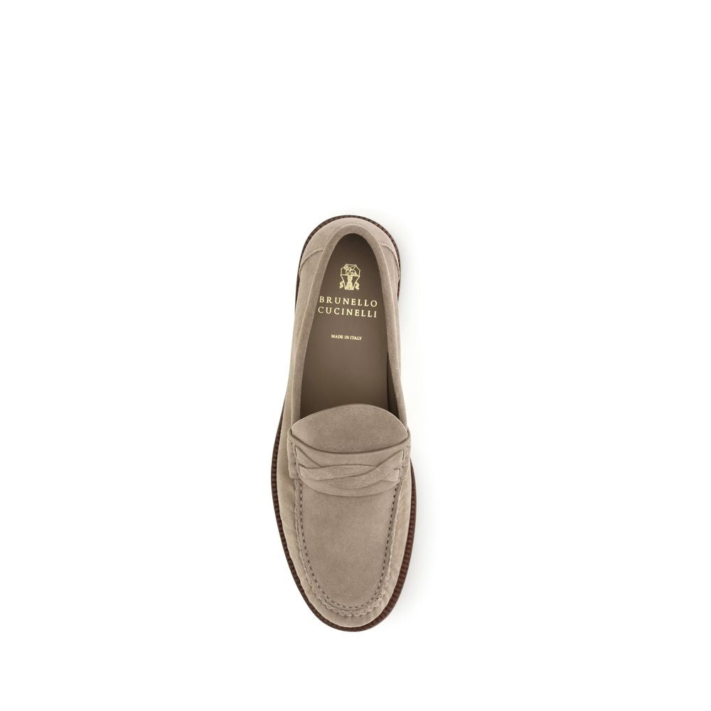 Brunello Cucinelli Beige Suede Leather Slip-On Loafers