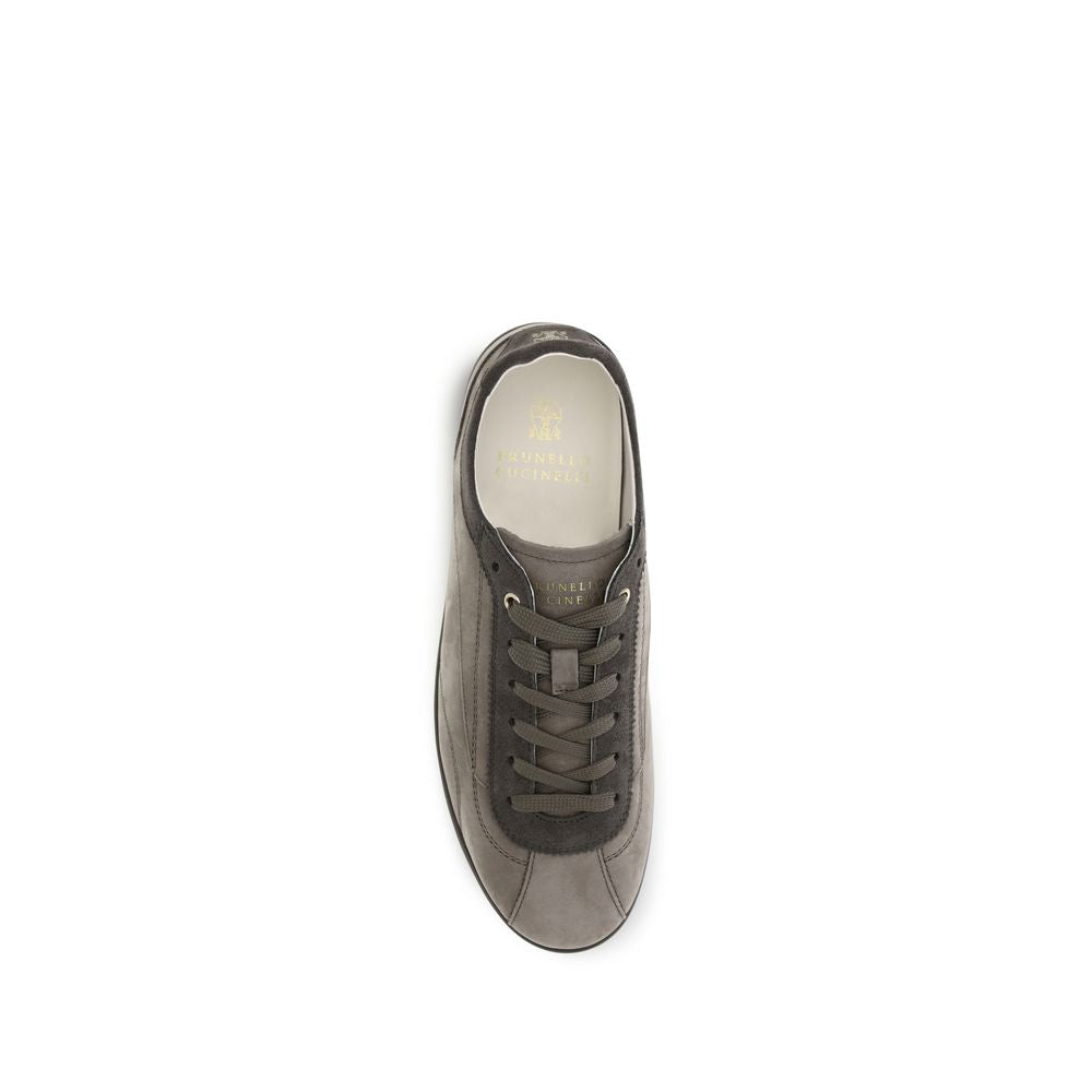 Brunello Cucinelli Gray Calf Leather Bos Taurus Sneakers