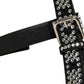 Dolce & Gabbana Black Leather Rhinestones Embellished Men Suspender