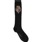 Dolce & Gabbana Men Black Wool Crest Logo Knee High Accessory Socks