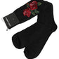 Dolce & Gabbana Black Wool Floral Over The Calf Accessory Socks